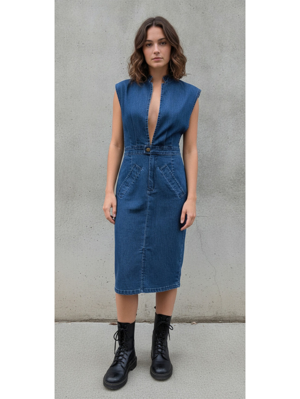 boohoo Blue Dark Blue Open Front Denim Dress UK 12 EUR 40 US 8